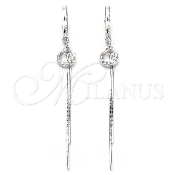Arete Largo 02.186.0088 Plata Rodinada, con Micro Pave Blanca, Pulido, Rodinado