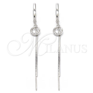 Arete Largo 02.186.0088 Plata Rodinada, con Micro Pave Blanca, Pulido, Rodinado