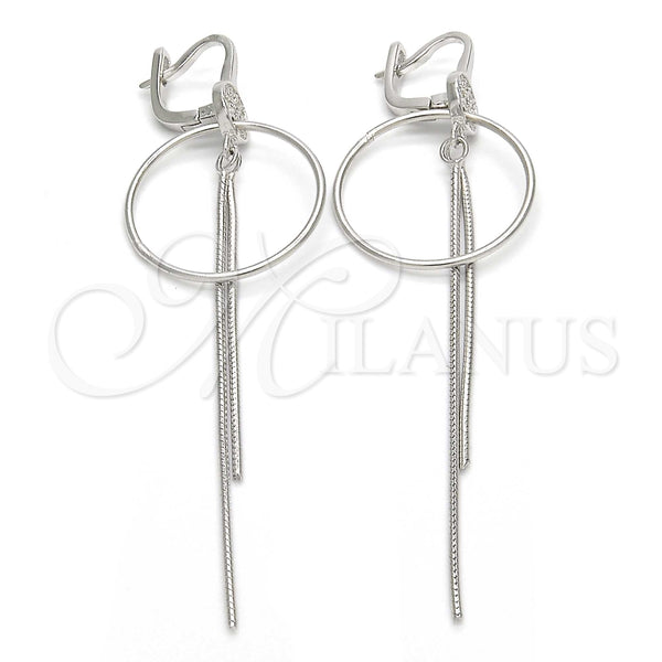 Arete Largo 02.186.0089 Plata Rodinada, con Micro Pave Blanca, Pulido, Rodinado