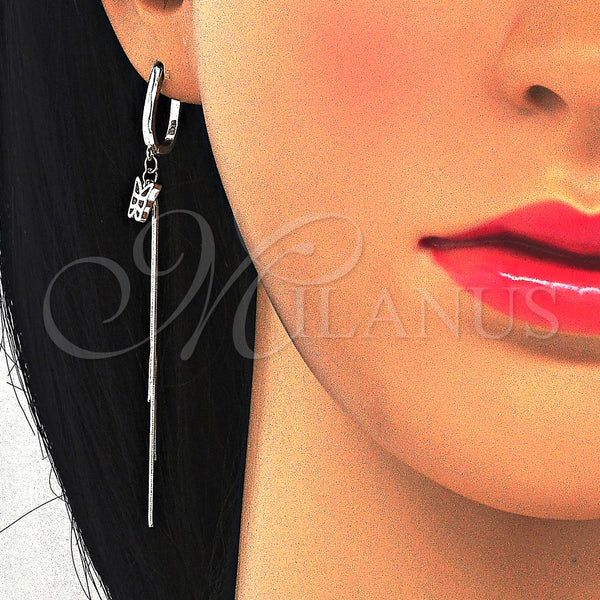Arete Largo 02.186.0090 Plata Rodinada, Diseño de Mariposa, Pulido, Rodinado
