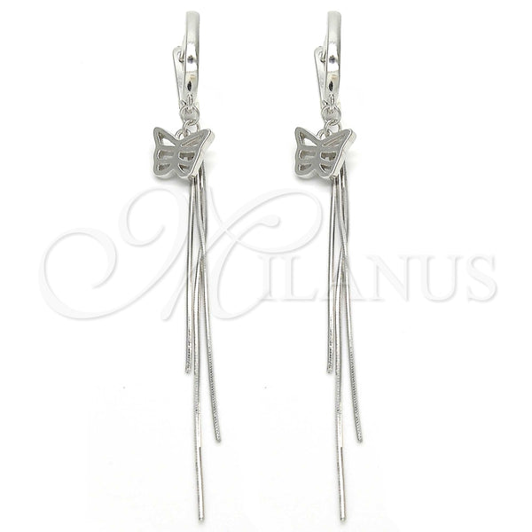 Arete Largo 02.186.0090 Plata Rodinada, Diseño de Mariposa, Pulido, Rodinado