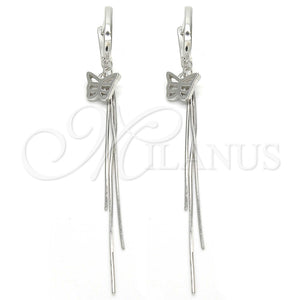 Arete Largo 02.186.0090 Plata Rodinada, Diseño de Mariposa, Pulido, Rodinado