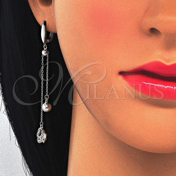Arete Largo 02.186.0091 Plata Rodinada, con Zirconia Cubica Blanca, Pulido, Rodinado