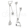 Arete Largo 02.186.0091 Plata Rodinada, con Zirconia Cubica Blanca, Pulido, Rodinado