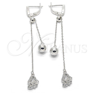 Arete Largo 02.186.0091 Plata Rodinada, con Zirconia Cubica Blanca, Pulido, Rodinado