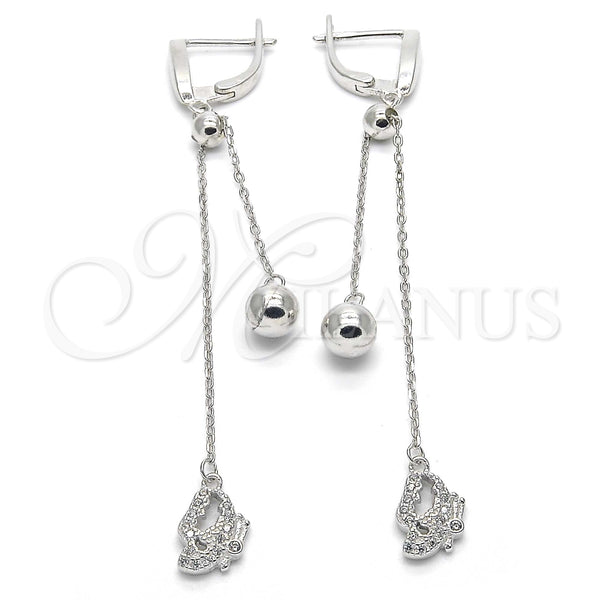Arete Largo 02.186.0091 Plata Rodinada, con Zirconia Cubica Blanca, Pulido, Rodinado