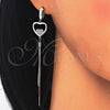 Arete Largo 02.186.0094 Plata Rodinada, Diseño de Corazón, con Micro Pave Blanca, Pulido, Rodinado