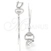 Arete Largo 02.186.0094 Plata Rodinada, Diseño de Corazón, con Micro Pave Blanca, Pulido, Rodinado