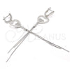Arete Largo 02.186.0094 Plata Rodinada, Diseño de Corazón, con Micro Pave Blanca, Pulido, Rodinado