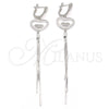 Arete Largo 02.186.0094 Plata Rodinada, Diseño de Corazón, con Micro Pave Blanca, Pulido, Rodinado