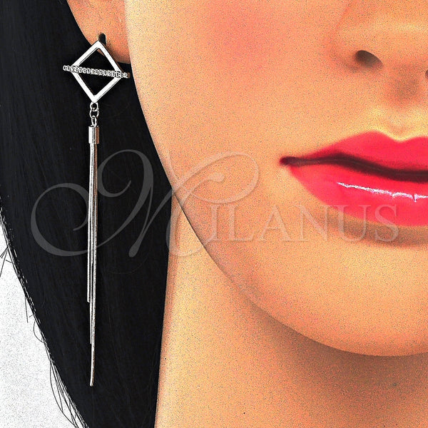 Arete Largo 02.186.0095 Plata Rodinada, con Zirconia Cubica Blanca, Pulido, Rodinado