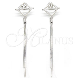 Arete Largo 02.186.0095 Plata Rodinada, con Zirconia Cubica Blanca, Pulido, Rodinado