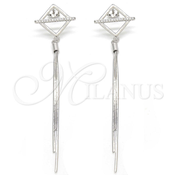 Arete Largo 02.186.0095 Plata Rodinada, con Zirconia Cubica Blanca, Pulido, Rodinado
