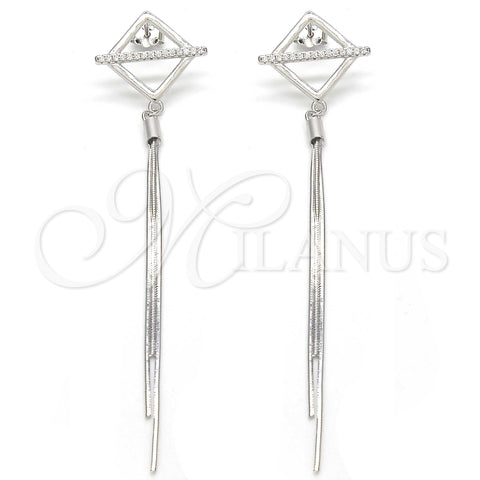 Arete Largo 02.186.0095 Plata Rodinada, con Zirconia Cubica Blanca, Pulido, Rodinado