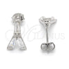 Arete Dormilona 02.186.0115 Plata Rodinada, Diseño de Torre Eiffel, con Zirconia Cubica Blanca, Pulido, Rodinado