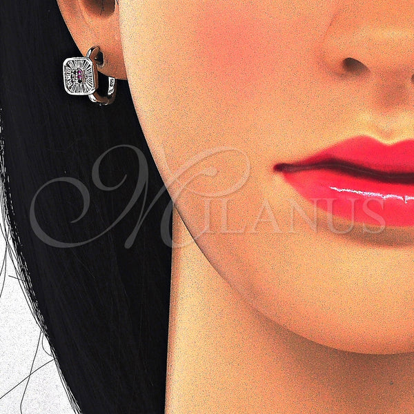 Argolla Huggie 02.186.0116.12 Plata Rodinada, con Zirconia Cubica Multicolor, Pulido, Rodinado