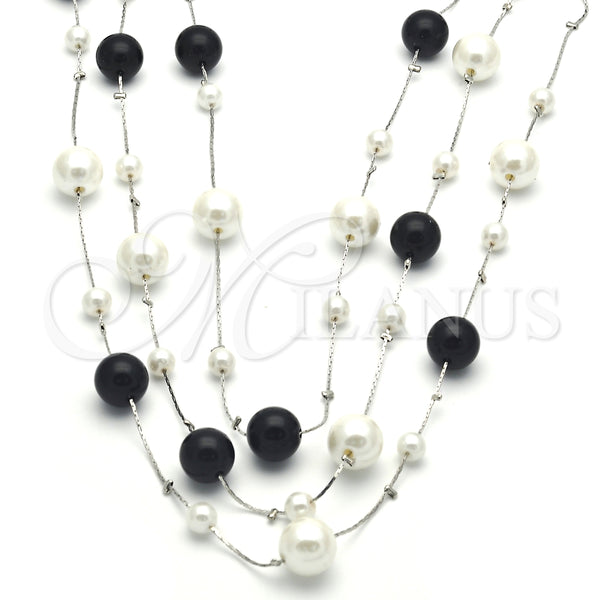 Gargantilla Elegante 04.321.0025.3.30 Rodio Laminado, con Perla Negro, Pulido, Rodinado (Grosor 01 MM, 30 Pulgadas de Largo)