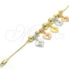 Pulsera de Dije 03.63.1924.1.08 Oro Laminado, Diseño de Corazón y Cruz, Pulido, Tres Tonos (01 MM Thickness, 8 Inches Length)
