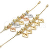 Pulsera de Dije 03.63.1924.1.08 Oro Laminado, Diseño de Corazón y Cruz, Pulido, Tres Tonos (01 MM Thickness, 8 Inches Length)