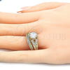 Anillo de Boda 01.284.0020.07 Oro Laminado, Diseño de Doble, con Blanca Zirconia Cubica, Pulido, Tono Dorado (Size 7)