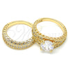 Anillo de Boda 01.284.0020.07 Oro Laminado, Diseño de Doble, con Blanca Zirconia Cubica, Pulido, Tono Dorado (Size 7)