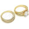 Anillo de Boda 01.284.0020.07 Oro Laminado, Diseño de Doble, con Blanca Zirconia Cubica, Pulido, Tono Dorado (Size 7)