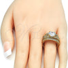 Anillo de Boda 01.284.0020.08 Oro Laminado, Diseño de Doble, con Blanca Zirconia Cubica, Pulido, Tono Dorado (Size 8)