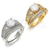 Anillo de Boda 01.284.0020.08 Oro Laminado, Diseño de Doble, con Blanca Zirconia Cubica, Pulido, Tono Dorado (Size 8)