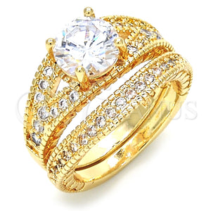 Anillo de Boda 01.284.0020.09 Oro Laminado, Diseño de Doble, con Blanca Zirconia Cubica, Pulido, Tono Dorado (Size 9)