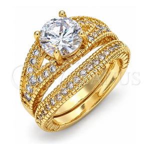 Anillo de Boda 01.284.0020.09 Oro Laminado, Diseño de Doble, con Blanca Zirconia Cubica, Pulido, Tono Dorado (Size 9)