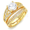 Anillo de Boda 01.284.0020.09 Oro Laminado, Diseño de Doble, con Blanca Zirconia Cubica, Pulido, Tono Dorado (Size 9)
