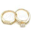 Anillo de Boda 01.284.0021.07 Oro Laminado, Diseño de Doble, con Blanca Zirconia Cubica, Pulido, Tono Dorado (Size 7)