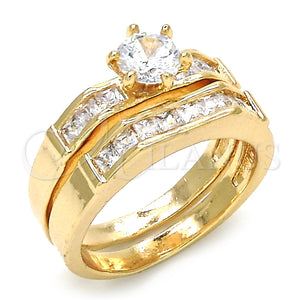 Anillo de Boda 01.284.0021.07 Oro Laminado, Diseño de Doble, con Blanca Zirconia Cubica, Pulido, Tono Dorado (Size 7)
