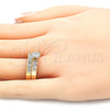 Anillo de Boda 01.284.0021.09 Oro Laminado, Diseño de Doble, con Blanca Zirconia Cubica, Pulido, Tono Dorado (Size 9)