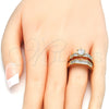 Anillo de Boda 01.284.0021.09 Oro Laminado, Diseño de Doble, con Blanca Zirconia Cubica, Pulido, Tono Dorado (Size 9)