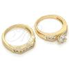 Anillo de Boda 01.284.0021.09 Oro Laminado, Diseño de Doble, con Blanca Zirconia Cubica, Pulido, Tono Dorado (Size 9)