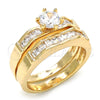 Anillo de Boda 01.284.0021.09 Oro Laminado, Diseño de Doble, con Blanca Zirconia Cubica, Pulido, Tono Dorado (Size 9)