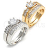 Anillo de Boda 01.284.0021.09 Oro Laminado, Diseño de Doble, con Blanca Zirconia Cubica, Pulido, Tono Dorado (Size 9)
