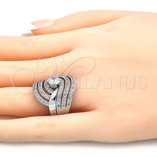 Anillo de Boda 01.99.0080.1.07 Rodio Laminado, Diseño de Doble, con Zirconia Cubica Blanca, Pulido, Rodinado (Tamaño 7)