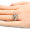 Anillo de Boda 01.284.0022.07 Oro Laminado, Diseño de Doble, con Blanca Zirconia Cubica, Pulido, Tono Dorado (Size 7)