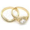 Anillo de Boda 01.284.0022.07 Oro Laminado, Diseño de Doble, con Blanca Zirconia Cubica, Pulido, Tono Dorado (Size 7)