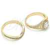 Anillo de Boda 01.284.0022.07 Oro Laminado, Diseño de Doble, con Blanca Zirconia Cubica, Pulido, Tono Dorado (Size 7)