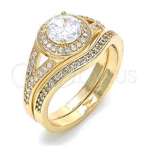 Anillo de Boda 01.284.0022.07 Oro Laminado, Diseño de Doble, con Blanca Zirconia Cubica, Pulido, Tono Dorado (Size 7)