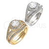 Anillo de Boda 01.284.0022.07 Oro Laminado, Diseño de Doble, con Blanca Zirconia Cubica, Pulido, Tono Dorado (Size 7)