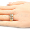 Anillo de Boda 01.284.0023.07 Oro Laminado, Diseño de Doble, con Blanca Zirconia Cubica, Pulido, Tono Dorado (Size 7)
