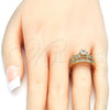 Anillo de Boda 01.284.0023.07 Oro Laminado, Diseño de Doble, con Blanca Zirconia Cubica, Pulido, Tono Dorado (Size 7)