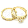 Anillo de Boda 01.284.0023.07 Oro Laminado, Diseño de Doble, con Blanca Zirconia Cubica, Pulido, Tono Dorado (Size 7)
