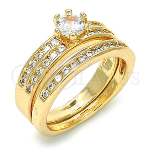 Anillo de Boda 01.284.0023.07 Oro Laminado, Diseño de Doble, con Blanca Zirconia Cubica, Pulido, Tono Dorado (Size 7)