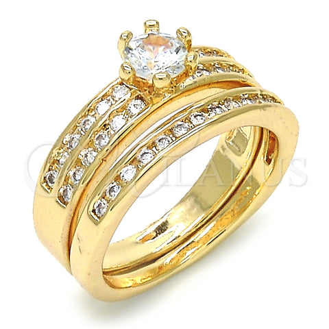 Anillo de Boda 01.284.0023.07 Oro Laminado, Diseño de Doble, con Blanca Zirconia Cubica, Pulido, Tono Dorado (Size 7)