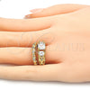 Anillo de Boda 01.284.0024.09 Oro Laminado, Diseño de Doble, con Blanca Zirconia Cubica, Pulido, Tono Dorado (Size 9)